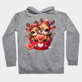 Valentine Deer Couple In A Cupcake Hoodie